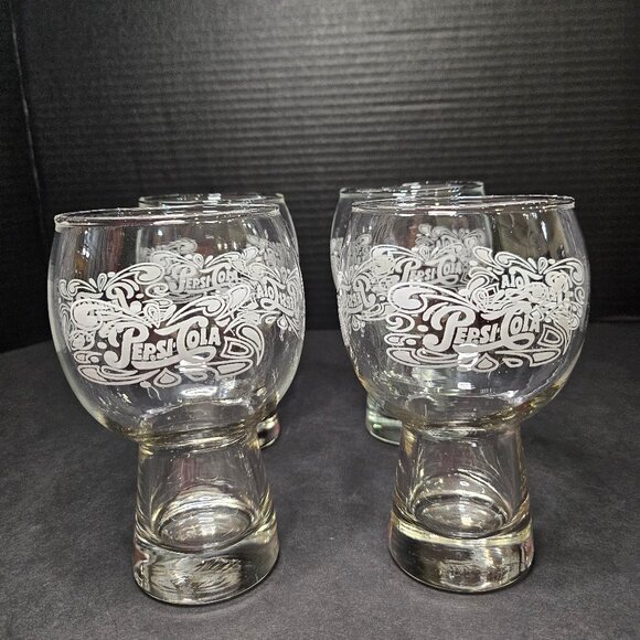 Set Of 4 Pepsi Cola Drinking Glasses Vintage Retro Soda Fountain 6" Tall - Picture 5 of 12